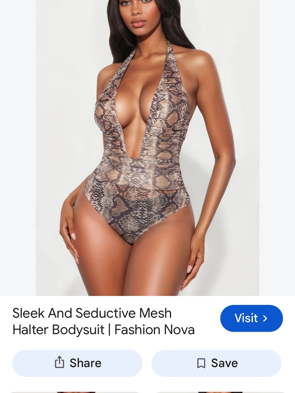 Fashion Nova Snake-Print Halter Bodysuit in Brown and Taupe